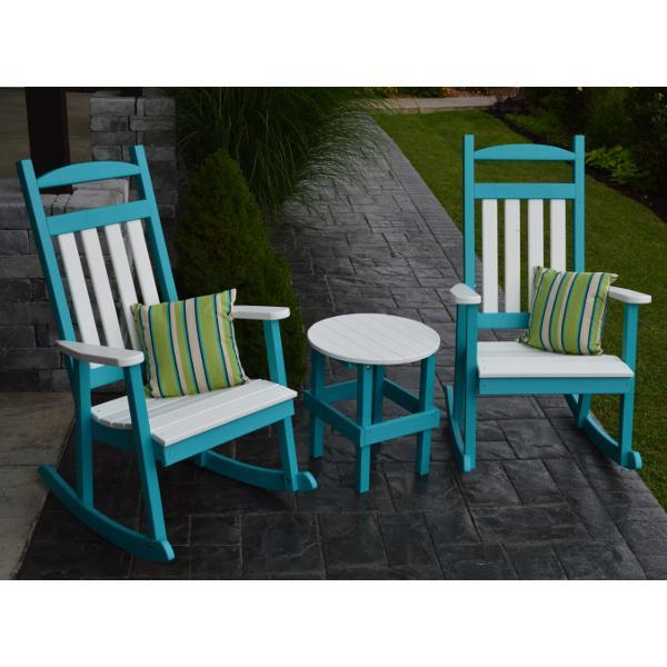 A &amp; L Furniture Poly Classic Porch Rocker w White Accents Rocker Chair Aruba Blue