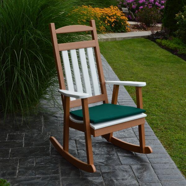 A &amp; L Furniture Poly Classic Porch Rocker w White Accents Rocker Chair Aruba Blue