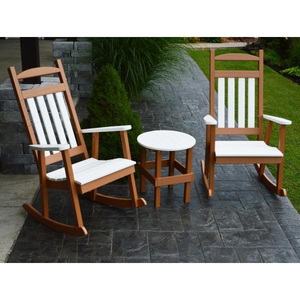 A &amp; L Furniture Poly Classic Porch Rocker w White Accents Rocker Chair Aruba Blue