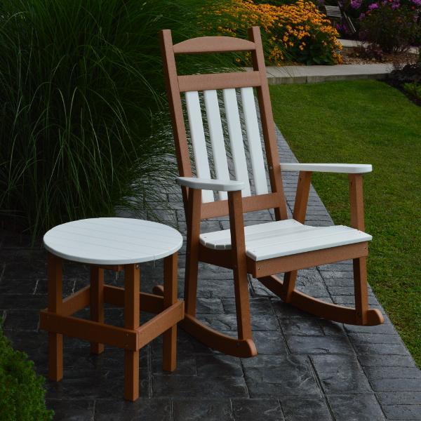 A &amp; L Furniture Poly Classic Porch Rocker w White Accents Rocker Chair Aruba Blue