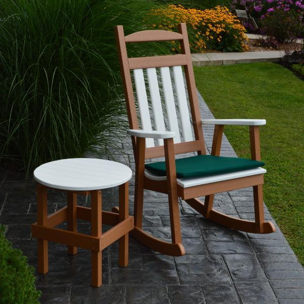 A &amp; L Furniture Poly Classic Porch Rocker w White Accents Rocker Chair Aruba Blue