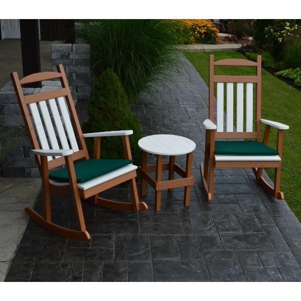 A &amp; L Furniture Poly Classic Porch Rocker w White Accents Rocker Chair Aruba Blue