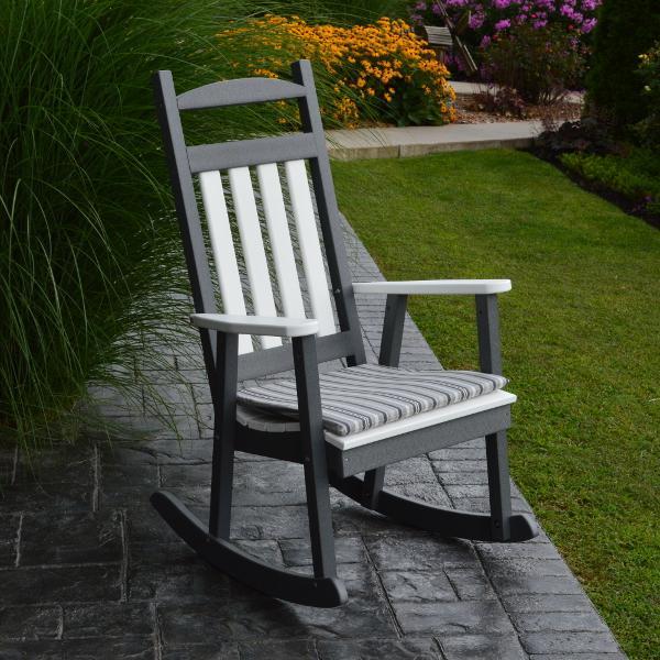 A &amp; L Furniture Poly Classic Porch Rocker w White Accents Rocker Chair Aruba Blue
