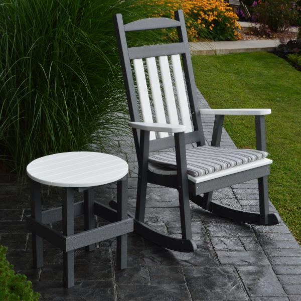 A &amp; L Furniture Poly Classic Porch Rocker w White Accents Rocker Chair Aruba Blue