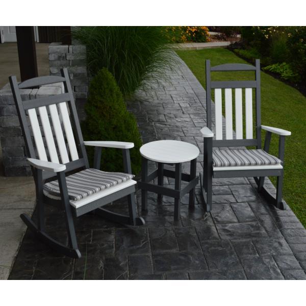 A &amp; L Furniture Poly Classic Porch Rocker w White Accents Rocker Chair Aruba Blue