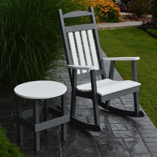 A &amp; L Furniture Poly Classic Porch Rocker w White Accents Rocker Chair Aruba Blue