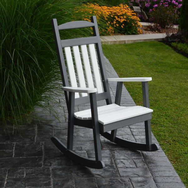 A &amp; L Furniture Poly Classic Porch Rocker w White Accents Rocker Chair Dark Gray