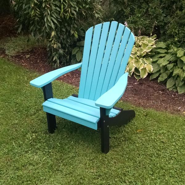 A &amp; L Furniture Poly Fanback Adirondack Chair with Black Frame Outdoor Chairs Aruba Blue
