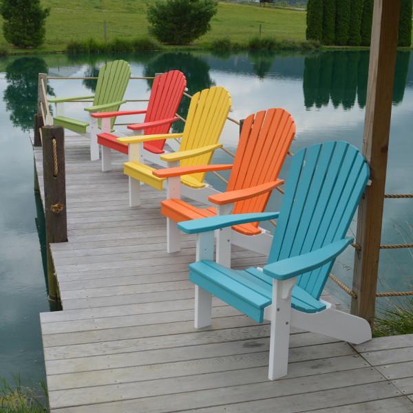 A &amp; L Furniture Poly Fanback Adirondack Chair with White Frame Outdoor Chairs Aruba Blue