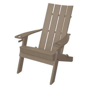 A & L Furniture Poly Hampton Folding Adirondack Chair w/2 Cupholders Adirondack Weathered Wood
