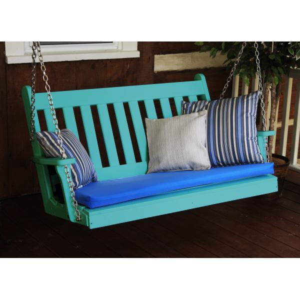 A &amp; L Furniture Poly Traditional English Porch Swing Porch Swings 4ft / Aruba Blue