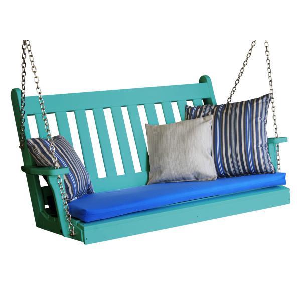 A &amp; L Furniture Poly Traditional English Porch Swing Porch Swings 4ft / Aruba Blue
