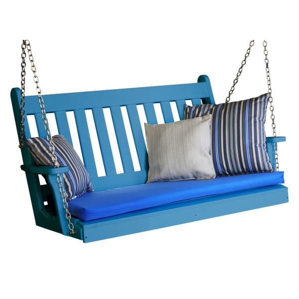 A &amp; L Furniture Poly Traditional English Porch Swing Porch Swings 4ft / Aruba Blue