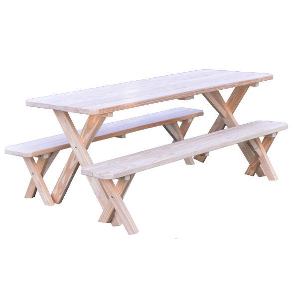 A &amp; L Furniture Pressure Treated Pine Crossleg Table with 2 Benches Picnic Benches 4ft / Unfinished / No