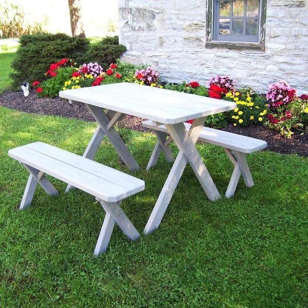 A &amp; L Furniture Pressure Treated Pine Crossleg Table with 2 Benches Picnic Benches 4ft / Unfinished / No