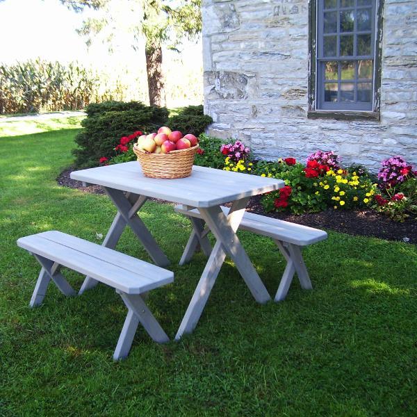 A &amp; L Furniture Pressure Treated Pine Crossleg Table with 2 Benches Picnic Benches 4ft / Unfinished / No