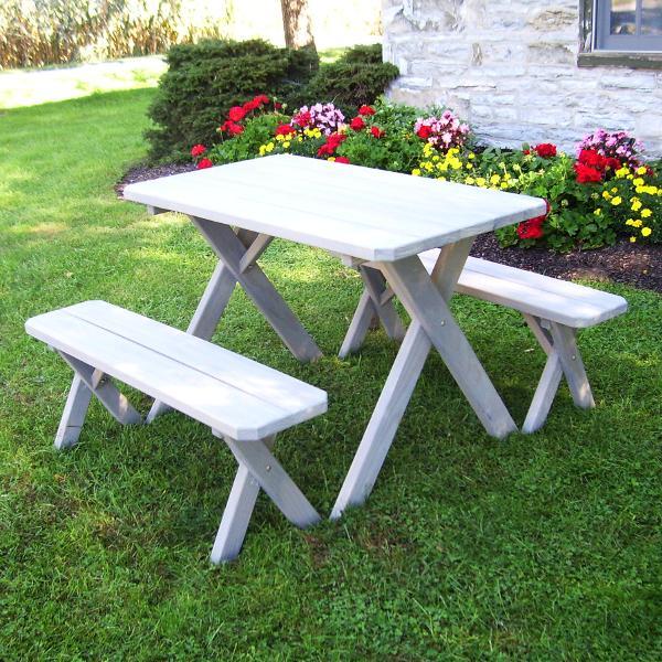 A &amp; L Furniture Pressure Treated Pine Crossleg Table with 2 Benches Picnic Benches 4ft / Unfinished / No
