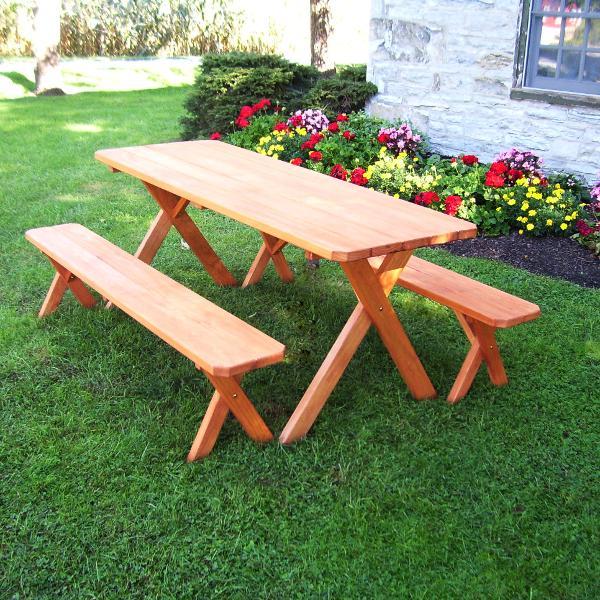 A &amp; L Furniture Pressure Treated Pine Crossleg Table with 2 Benches Picnic Benches 4ft / Unfinished / No