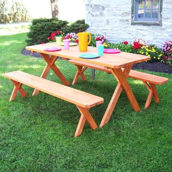 A &amp; L Furniture Pressure Treated Pine Crossleg Table with 2 Benches Picnic Benches 4ft / Unfinished / No