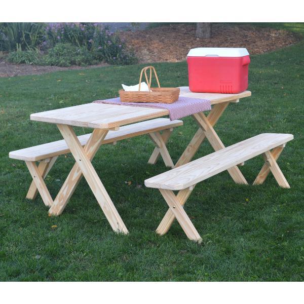 A &amp; L Furniture Pressure Treated Pine Crossleg Table with 2 Benches Picnic Benches 4ft / Unfinished / No