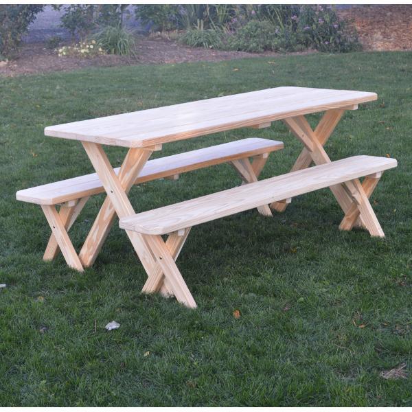 A &amp; L Furniture Pressure Treated Pine Crossleg Table with 2 Benches Picnic Benches 4ft / Unfinished / No