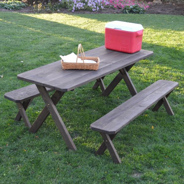 A &amp; L Furniture Pressure Treated Pine Crossleg Table with 2 Benches Picnic Benches 4ft / Unfinished / No
