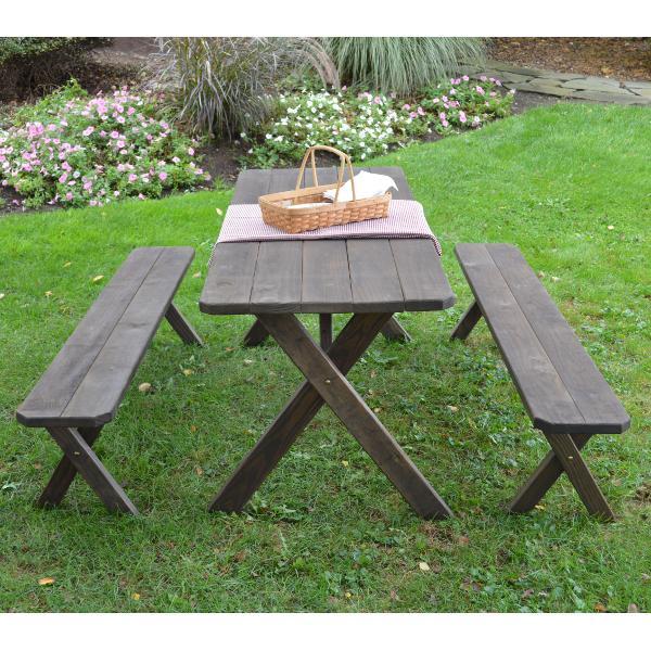 A &amp; L Furniture Pressure Treated Pine Crossleg Table with 2 Benches Picnic Benches 4ft / Unfinished / No