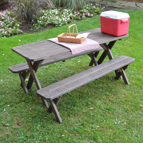 A &amp; L Furniture Pressure Treated Pine Crossleg Table with 2 Benches Picnic Benches 4ft / Unfinished / No