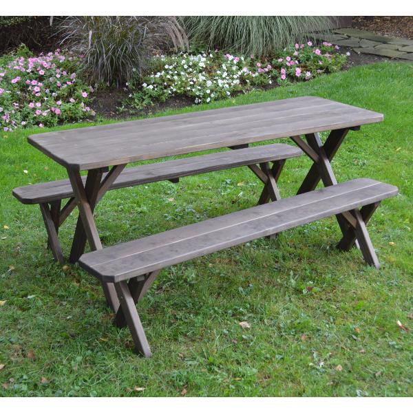 A &amp; L Furniture Pressure Treated Pine Crossleg Table with 2 Benches Picnic Benches 4ft / Unfinished / No