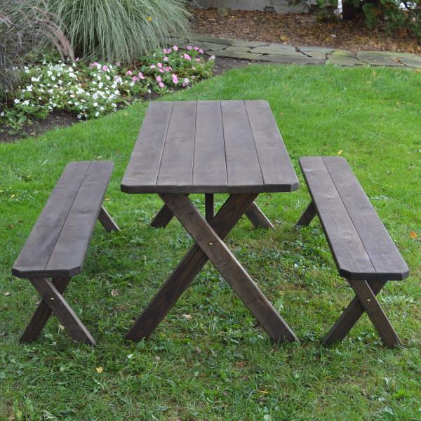 A &amp; L Furniture Pressure Treated Pine Crossleg Table with 2 Benches Picnic Benches 4ft / Unfinished / No