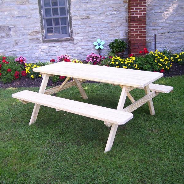 A &amp; L Furniture Pressure Treated Pine Picnic Table with Attached Benches Picnic Table 4ft / Unfinished / No