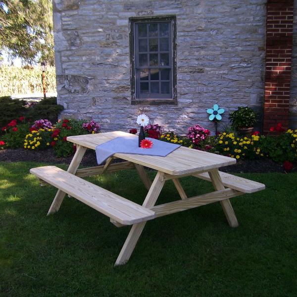 A &amp; L Furniture Pressure Treated Pine Picnic Table with Attached Benches Picnic Table 4ft / Unfinished / No
