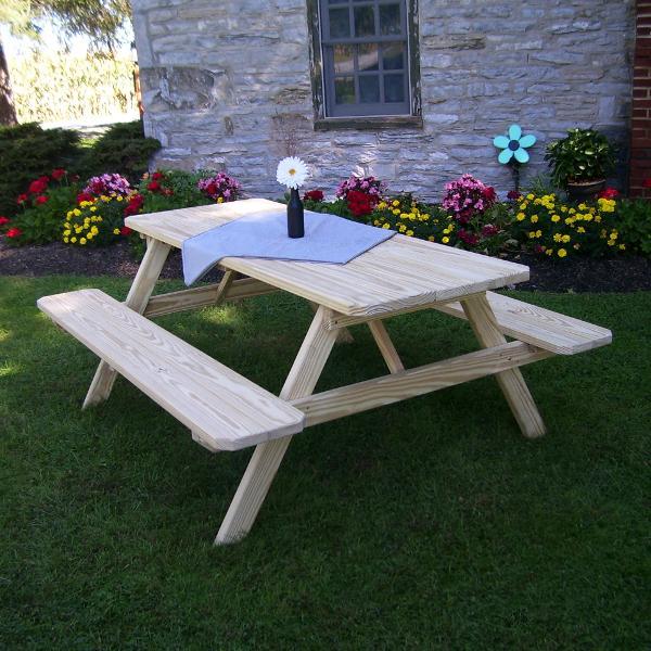 A &amp; L Furniture Pressure Treated Pine Picnic Table with Attached Benches Picnic Table 4ft / Unfinished / No