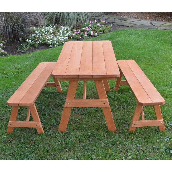 A &amp; L Furniture Pressure Treated Pine Traditional Table with 2 Benches Dining Bench Sets 4ft / Unfinished / No