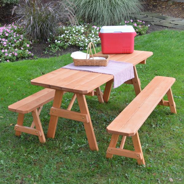 A &amp; L Furniture Pressure Treated Pine Traditional Table with 2 Benches Dining Bench Sets 4ft / Unfinished / No