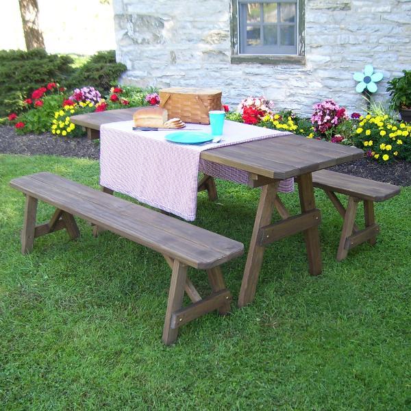 A &amp; L Furniture Pressure Treated Pine Traditional Table with 2 Benches Dining Bench Sets 4ft / Unfinished / No