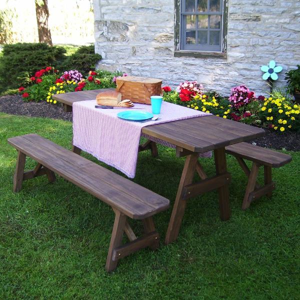 A &amp; L Furniture Pressure Treated Pine Traditional Table with 2 Benches Dining Bench Sets 4ft / Unfinished / No