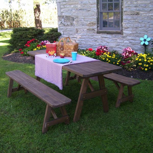 A &amp; L Furniture Pressure Treated Pine Traditional Table with 2 Benches Dining Bench Sets 4ft / Unfinished / No
