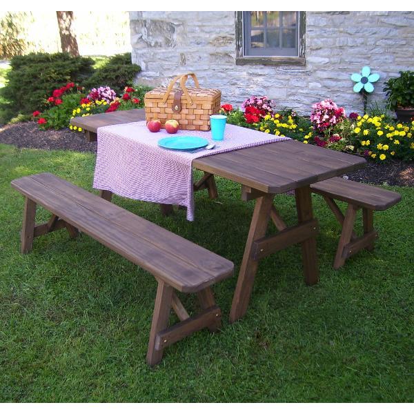 A &amp; L Furniture Pressure Treated Pine Traditional Table with 2 Benches Dining Bench Sets 4ft / Unfinished / No
