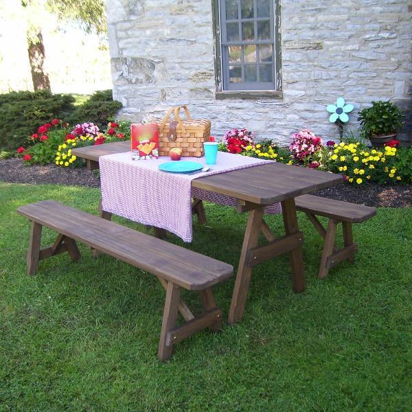 A &amp; L Furniture Pressure Treated Pine Traditional Table with 2 Benches Dining Bench Sets 4ft / Unfinished / No