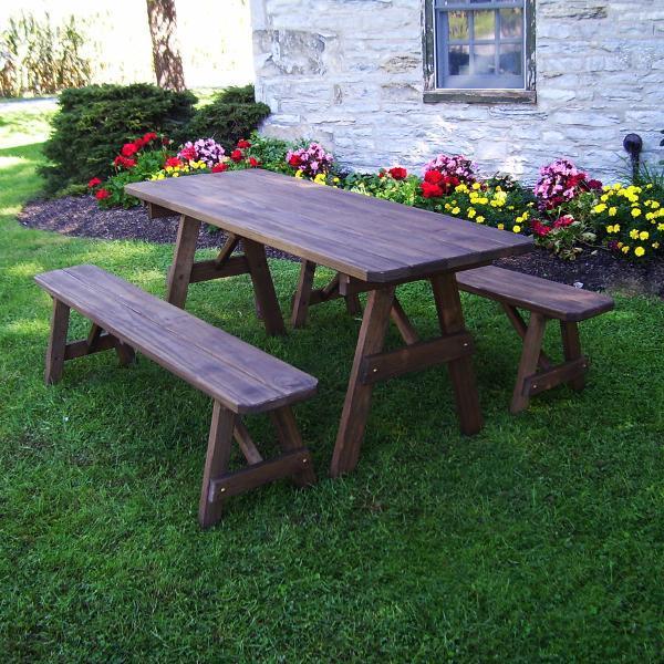 A &amp; L Furniture Pressure Treated Pine Traditional Table with 2 Benches Dining Bench Sets 4ft / Unfinished / No