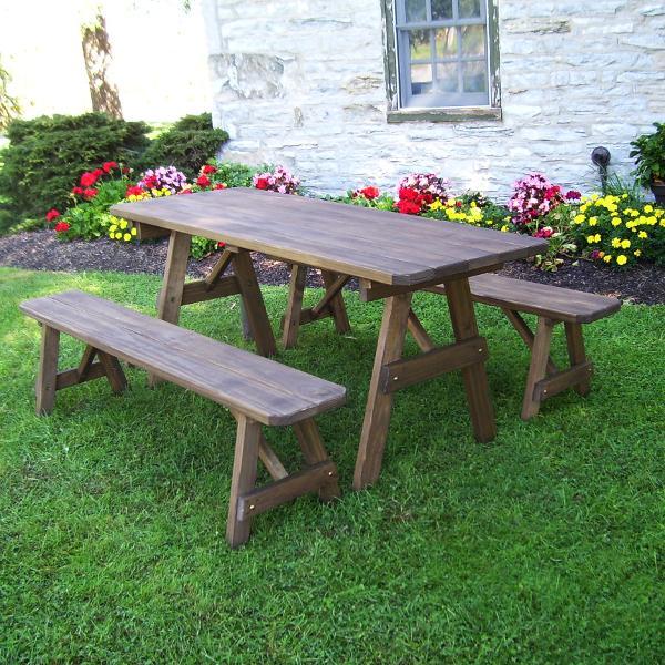 A &amp; L Furniture Pressure Treated Pine Traditional Table with 2 Benches Dining Bench Sets 4ft / Unfinished / No