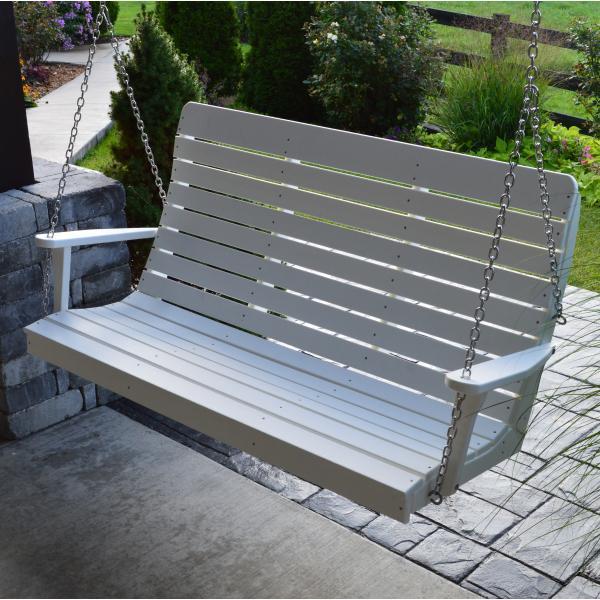 A &amp; L Furniture Recycled Plastic Poly Winston Porch Swing Porch Swings 4ft / White
