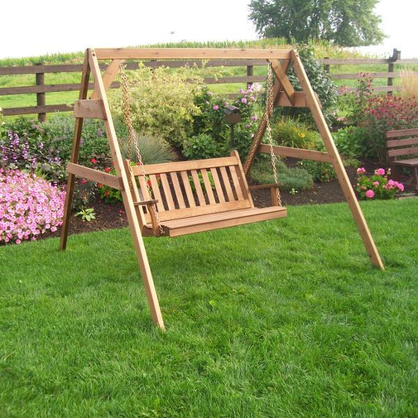 A &amp; L Furniture Western Red Cedar 2x4 A-Frame Swing Stand for Swing or Swingbed (Hangers Included) Porch Swing Stands 4ft / Unfinished