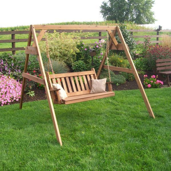 A &amp; L Furniture Western Red Cedar 2x4 A-Frame Swing Stand for Swing or Swingbed (Hangers Included) Porch Swing Stands 4ft / Unfinished