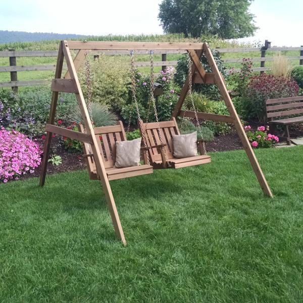 A &amp; L Furniture Western Red Cedar 5' 2x4 A-Frame Swing Stand for 2 Chair Swings (Hangers Included) Porch Swing Stands Unfinished