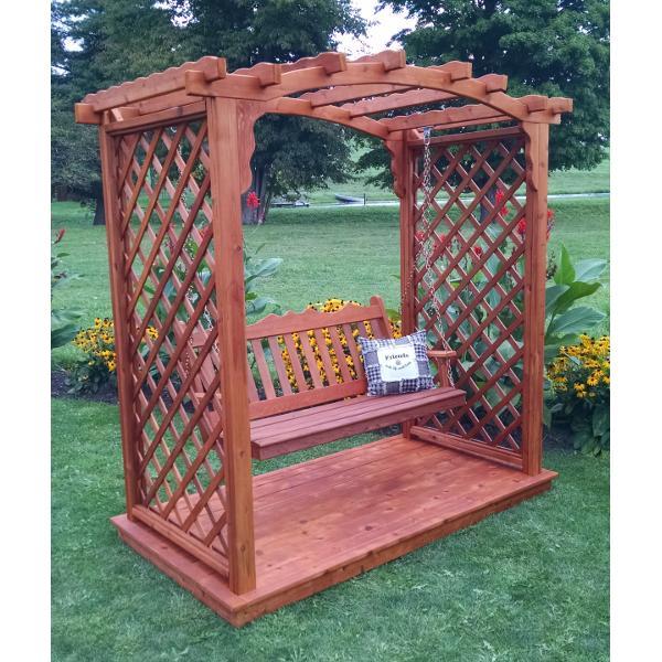 A &amp; L Furniture Western Red Cedar Jamesport Arbor with Deck &amp; Swing
