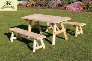 Western Red Cedar Traditional Picnic Table with 2 Benches - The Charming Bench Company