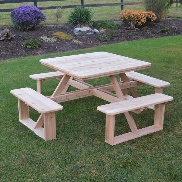 A &amp; L Furniture Western Red Cedar Square Walk-In Table Picnic Table Unfinished / No