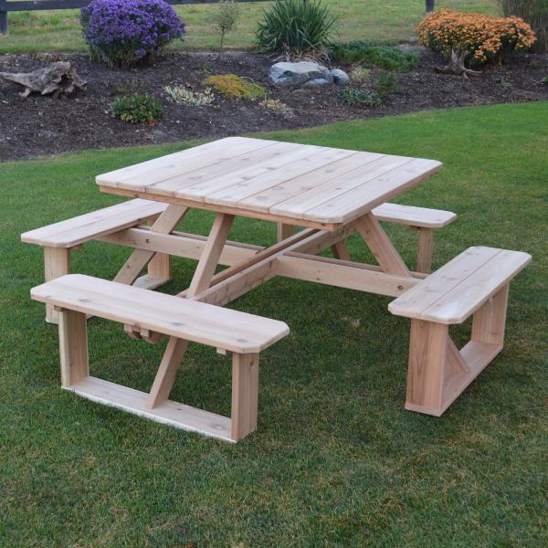 A &amp; L Furniture Western Red Cedar Square Walk-In Table Picnic Table Unfinished / No